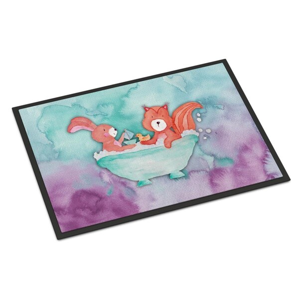 Carolines Treasures 18 x 27 in. Rabbit & Squirrel Bathing Watercolor Indoor or Outdoor Mat BB7348MAT - main
